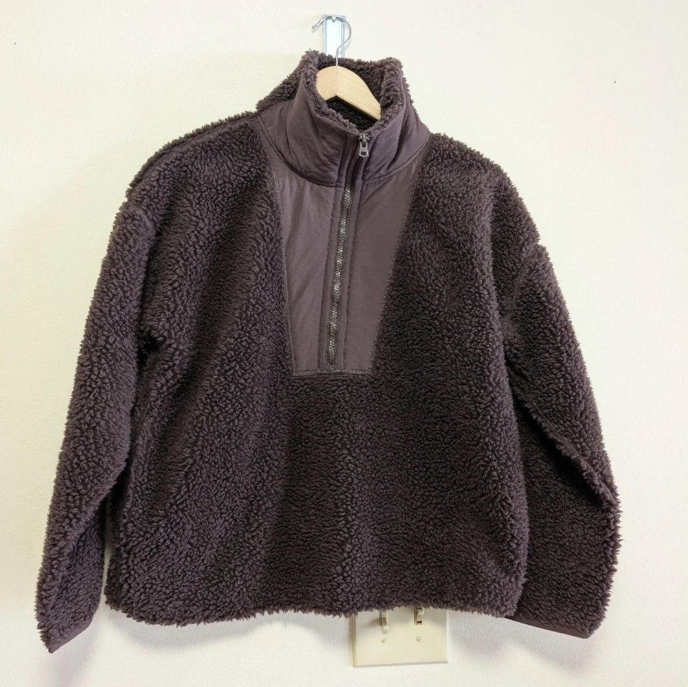 J.Crew Sherpa Fleece Pullover Brown Quarter Zip Jacket Small